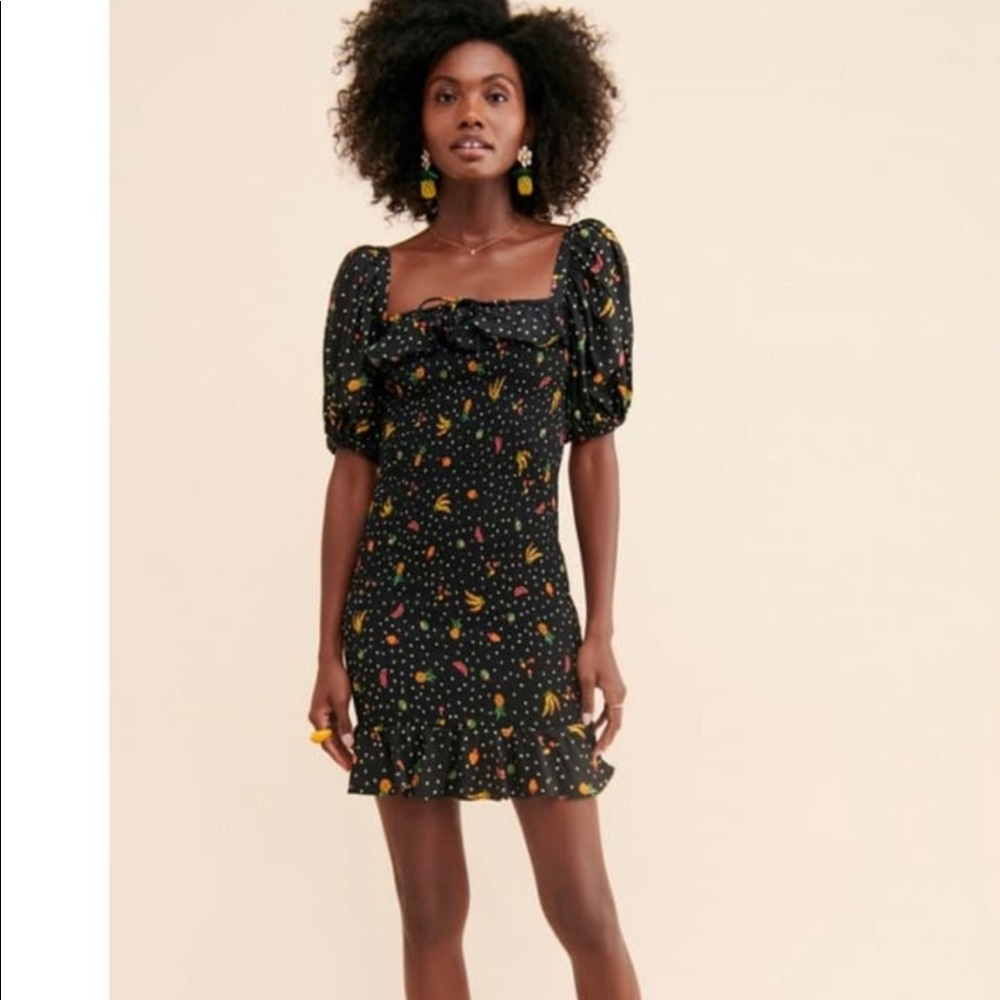 Farm Rio tiny fruits smocked mini dress size medium - Picture 3 of 11